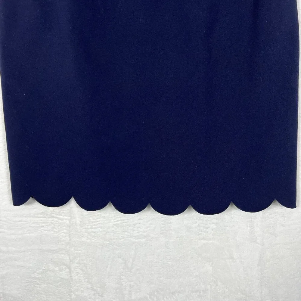 J Crew Womens 00 Navy Blue Scalloped Sheath Dress Sleeveless Fitted Back Zip